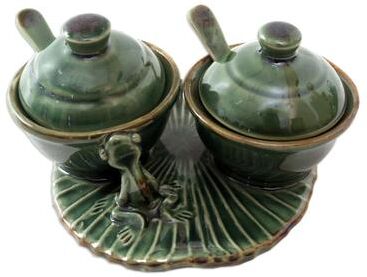 Novica Handmade Frog And Leaf Ceramic Condiment Set (5 Pcs)
