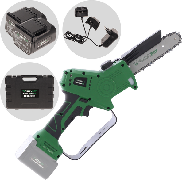 GreenBay TopSaw 6C - Potatore elettrico a batteria - 2 batterie da 16,8V - 2Ah