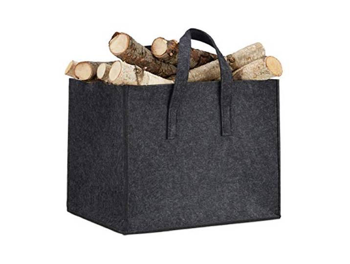 2x Paniers à bûches\, en feutre\, HxLxP: 34\,5x43x36\,5 cm\, 2 poignées\, pliable\, porte-revues\, corbeille bois\, anthracite