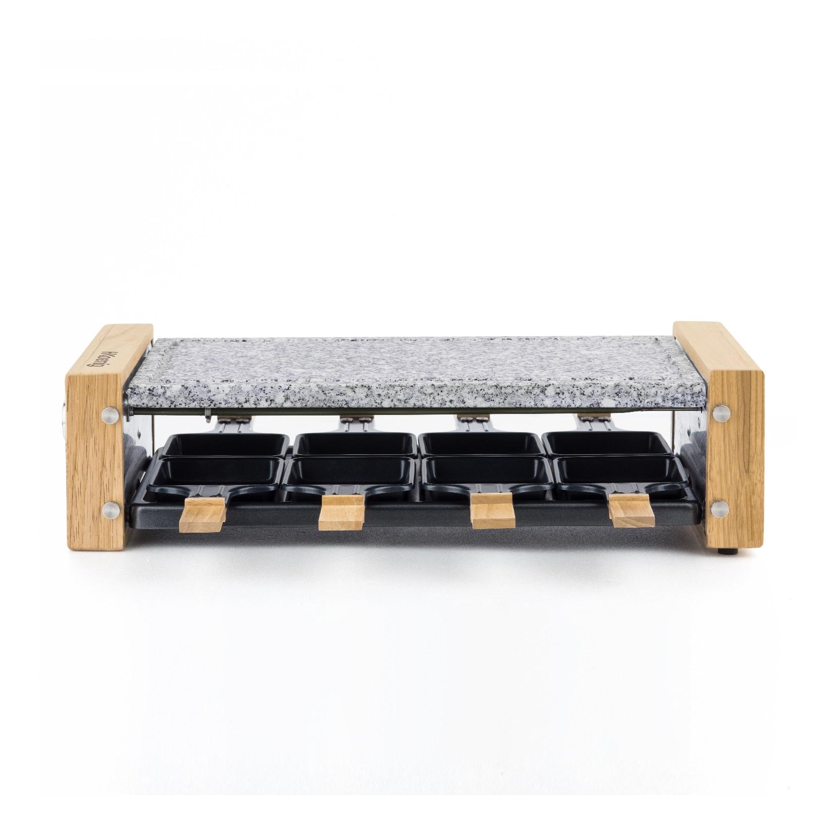 H.Koenig Multifunktionales Raclettegerät 8 Personen WOD8 Naturholzdesign, 8 antihaftbeschichtete Pfännchen