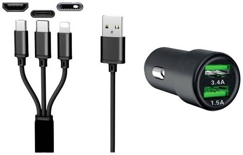 IWH Dual USB Auto Ladegerät 3IN1 12/24V / 3,4A Belastbarkeit Strom max.=3.4A 12/24V