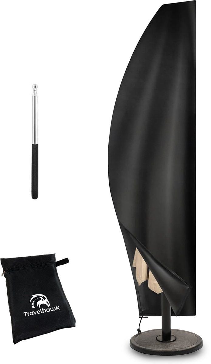 Travelhawk Parasolhoes - Waterdicht Oxford 420D met Rits en Trekkoord - Zwart - Tot 400cm