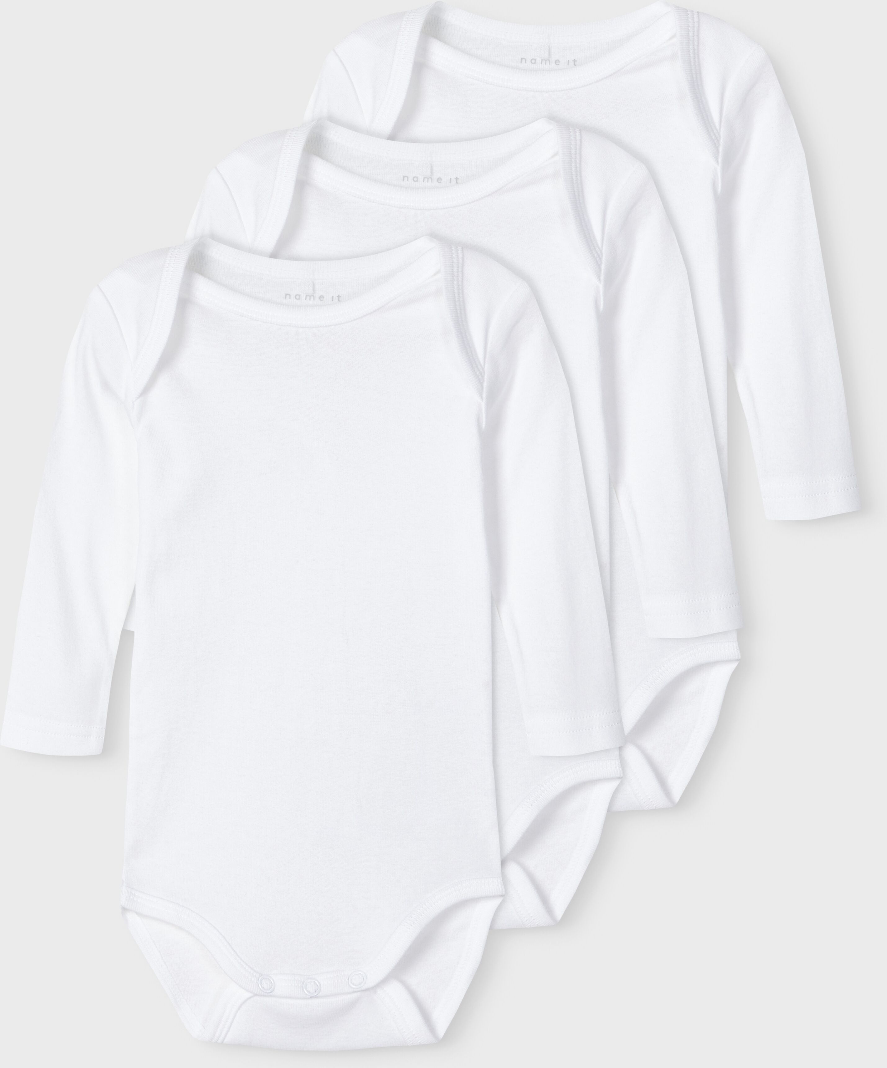 Body NAME IT "NBNBODY 3P LS SOLID NOOS", Jungen, Gr. 86, N-Gr, weiss (hellweiß), Sweatware, Obermaterial: 100% Baumwolle, unifarben, regular fit, Rundhals, Bodys Body hellweiß 86, N-Gr