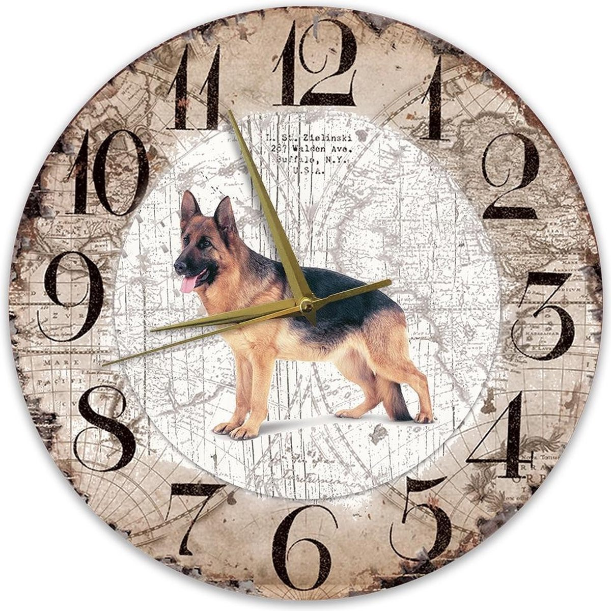 Houten analoge klok met Duitse herder ontwerp - 30 cm