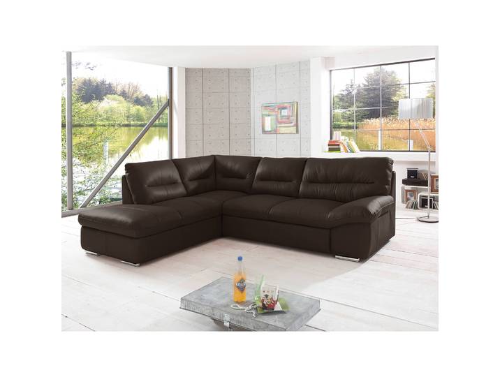 Ecksofa Doug mit Ottomane Braun/Dunkelbraun Echtleder Ramsa 268 x 87 x 216cm Ottomane davorstehend links Modern