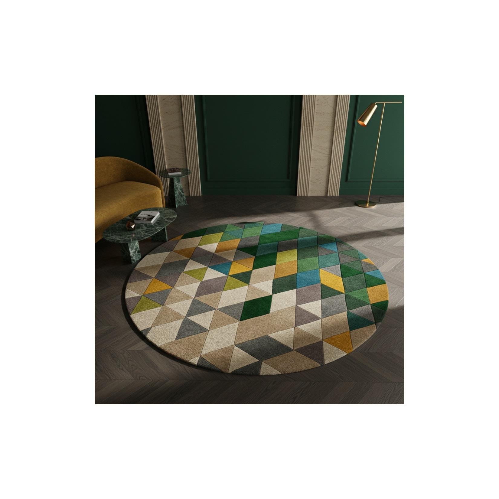 Wollteppich geometrisch Grün-Bunt Ø160 cm - DERWENT Kadima Design