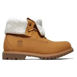 Timberland für Damen. TB18329R2311 Authentische braune wasserdichte Lederstiefeletten (40 W), Wohnung, 1 bis 3 cm, Lässig, Gelb