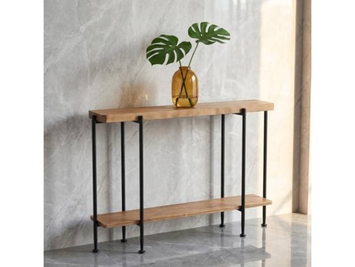 Weiwehome Schmaler Konsolentisch, Industrie-Stil Flurtisch mit Ablage Metallgestell, höhenverstellbar, platzsparend, Flur und Wohnzimmer(39.4in*11.8in)