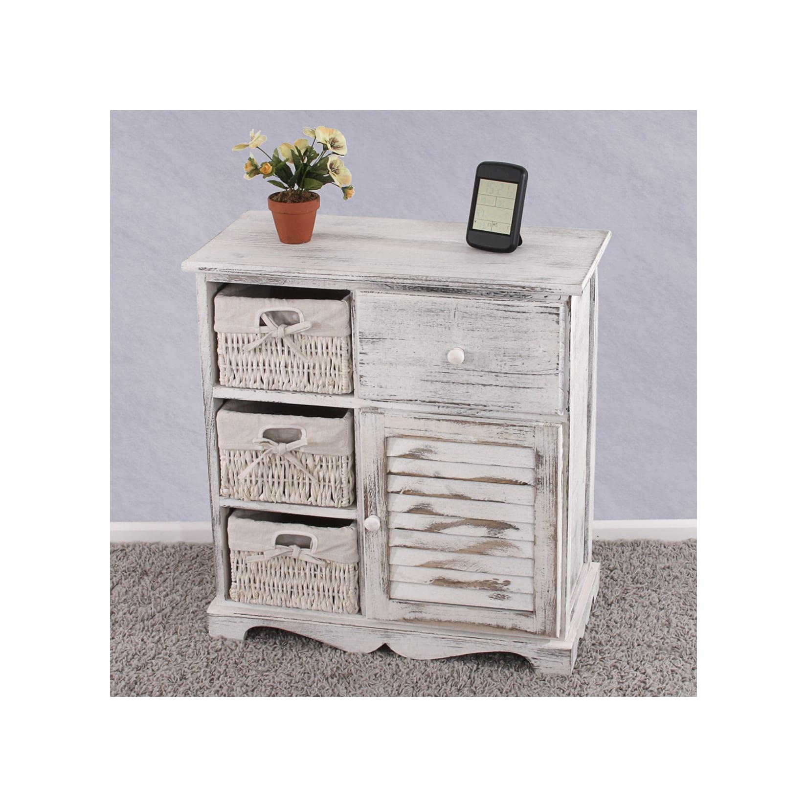 Kommode Schrank mit 3 Körben 63x60x30cm, Shabby-Look, Vintage ~ weiß