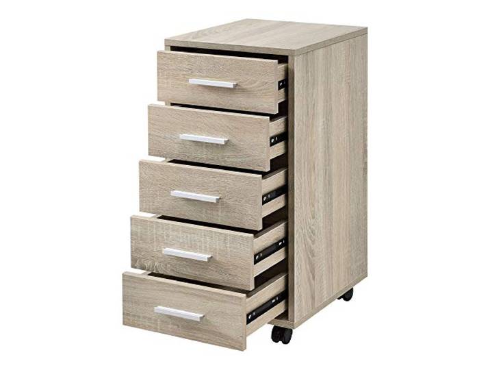 [en.casa] Rollcontainer mit 5 Schubladen Rollschrank Rollwagen 63x33x38cm Schubladencontainer Bürocontainer Eiche