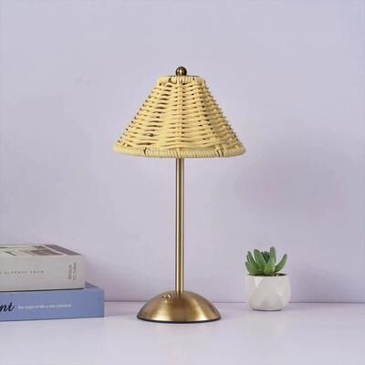 Uplifted Finds Retro Rattan Woven LED Desk Lamp Rechargeable Touch Control Bedside Table Light For Home Guesthouse Decor white