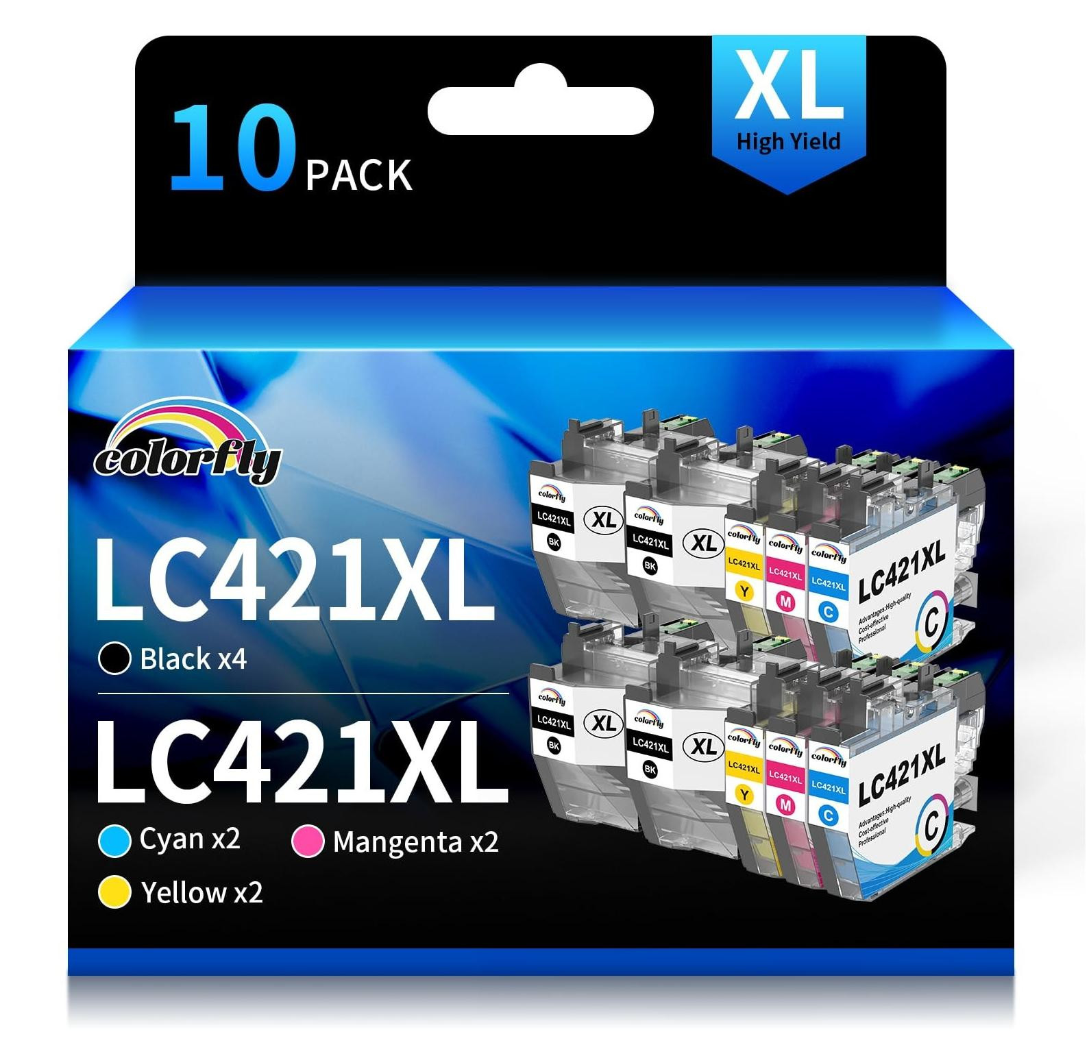 Set van 10 compatibele LC421XL inktpatronen voor Brother printers