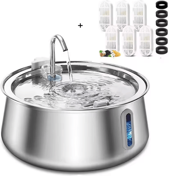 Inspire Curations AquaPure 4L Stainless Steel Pets Water Fountain pet Water And Chip 4l
