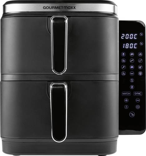GourmetMaxx 15305 Heißluft-Fritteuse 10l 2800W 2 getrennte Temperaturregler, Antihaftbeschichtung, digitaler Timer Schwarz