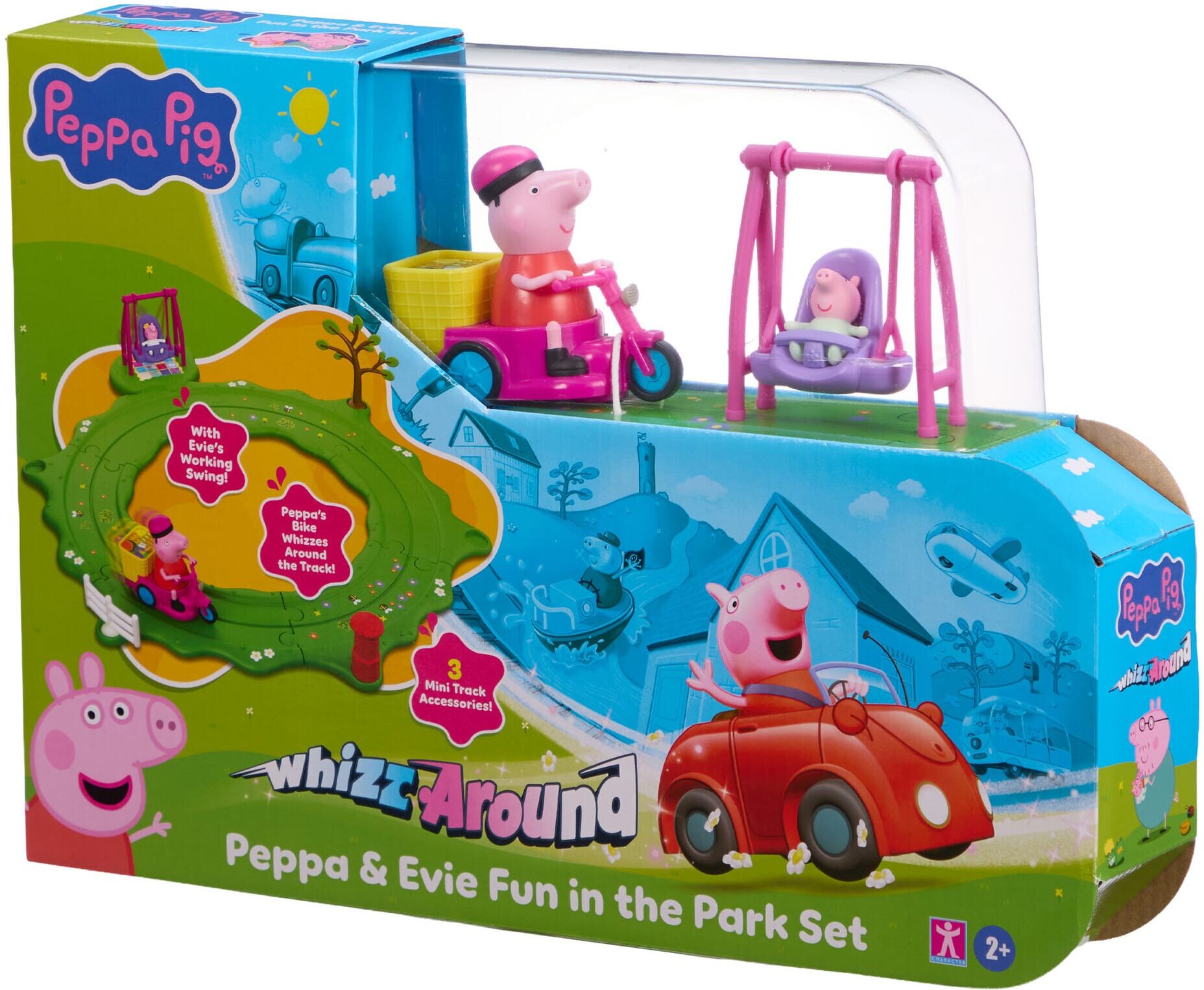 Hasbro Peppa Pig Whizz-Around Peppa ; Evie Fun in the Park Playset for Preschoolers - Includes Motorised Bike, Swing, and Accessories - Ages 3-6