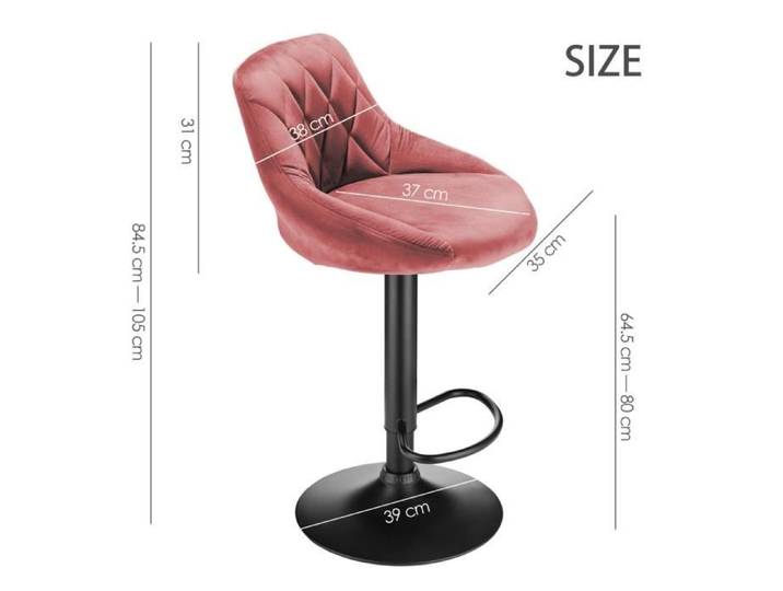 ERROLVES®(Rose) 4 x tabouret de Bar L35 x P37 x H84.5/105cm