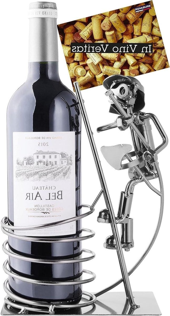 Wijnfleshouder Figuur - Metalen Flesstandaard Decoratie - Hoogte: 31 cm