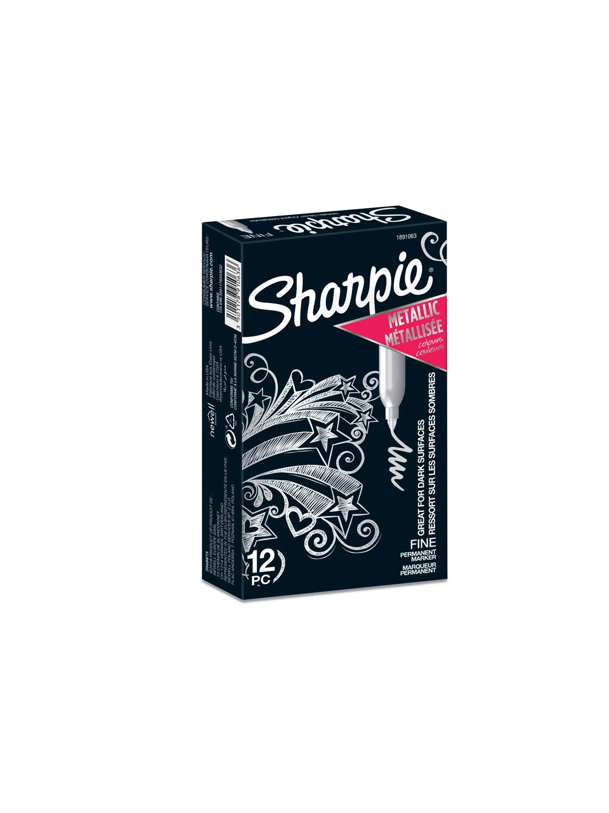 Sharpie Metallic-Permanentmarker, feine Spitze, Silber, 12er-Box