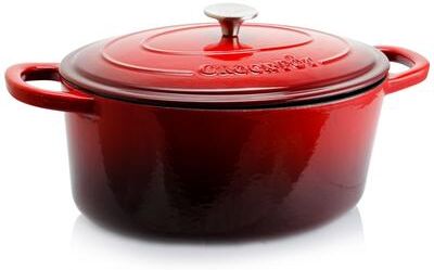 Crockpot Crock Pot Artisan 7 Quart Oval Enameled Cast Iron Dutch Oven in Scarlet Red