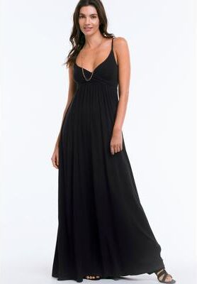 Plus Size Women's Stretch Jersey Knit Surplice Bodice Maxi Tank Dress by ellos in Black (Size L)