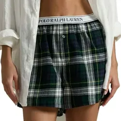 Polo Ralph Lauren Cozy Flannel Boxer Schwarz/Grün Baumwolle Small Damen