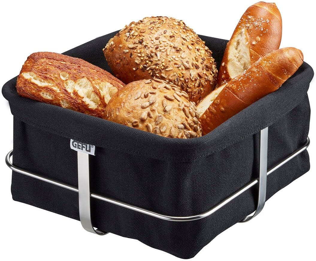 Brotkorb GEFU "BRUNCH eckig", schwarz, B:21,9cm H:11,2cm L:21,9cm, Baumwolle, Edelstahl, Lebensmittelaufbewahrungsbehälter, Brotkorb, perfekt für Brot & Brötchen