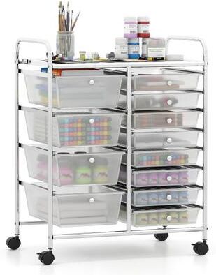 Costway 12-Drawer Utility Rolling Cart with Drawers Multi-Use Storage-Transparent