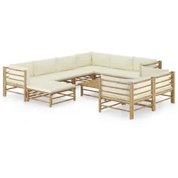 vidaXL 10-tlg. Garten-Lounge-Set mit Cremeweißen Kissen Bambus