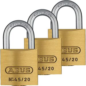 Abus Vorhängeschloss Messing 45/20 Triples, 20mm, 4 Schlüssel,gleichschließend & wetterfest, 3 Stück