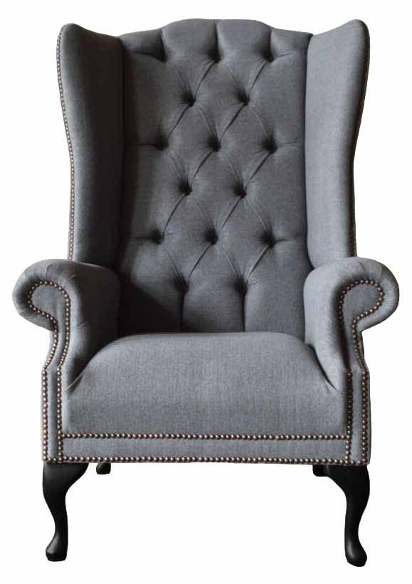 Chesterfield fauteuil met oren in grijze textiel voor in de woonkamer