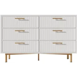 SIDEBOARD holzwerkstoff weiß mit geriffelter front & 6 schubladen