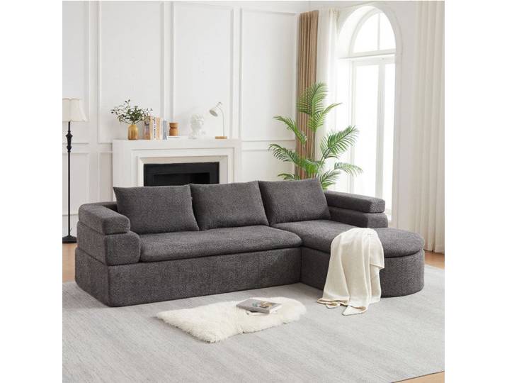 ROVRYN Canapé d'angle fixe 3 places 260 x 170 cm en chenille gris anthracite avec méridienne droite