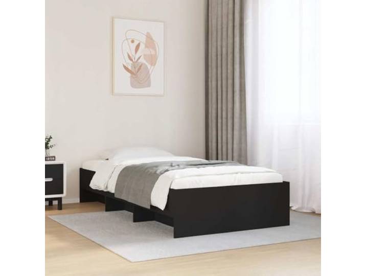 RJPLMFV Bettgestell, Schwarz, 75 x 190 cm, Holz Lattenrost inklusive Staufächer für Schlafzimmer