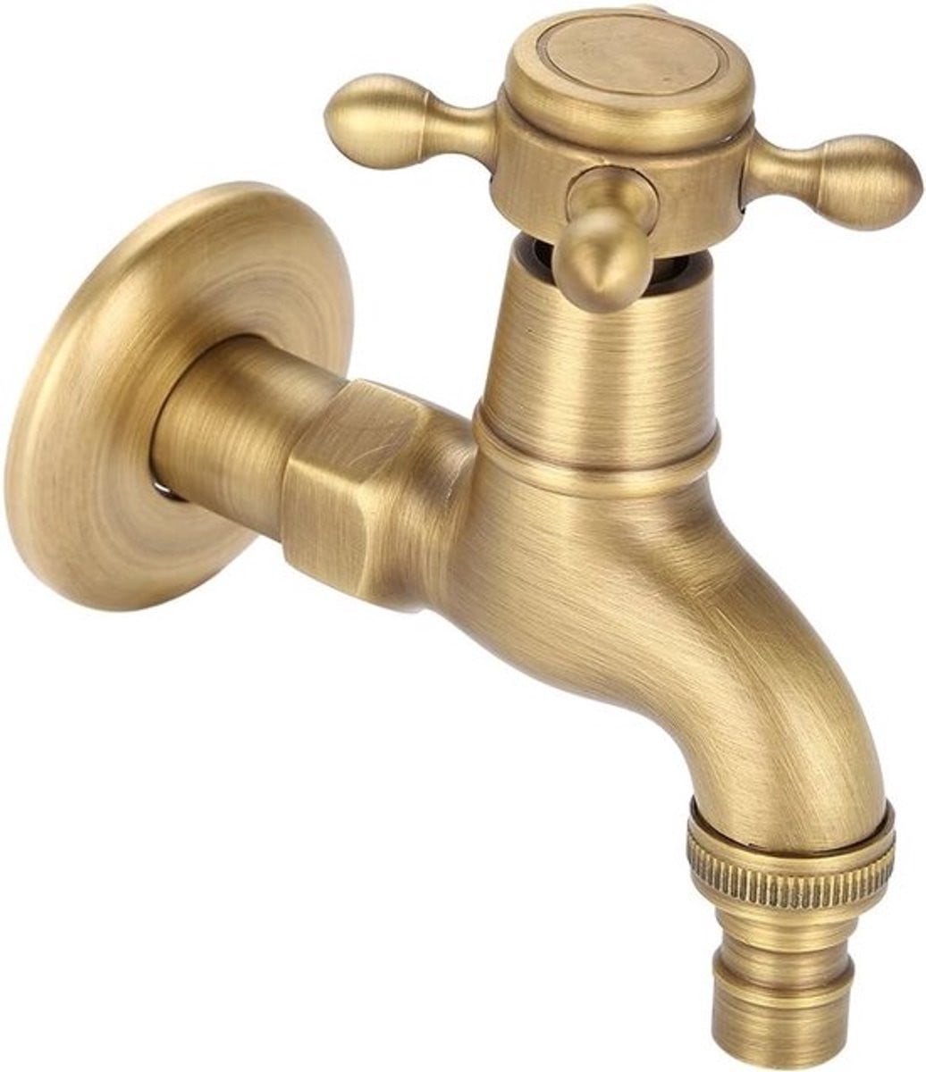 Vintage Wandkraan G1/2 Messing met Hendel in Goud voor Keuken, Badkamer en Tuin