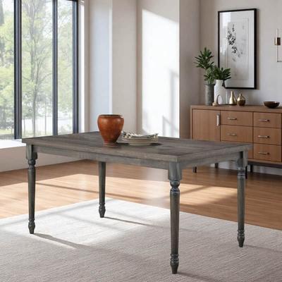 ZWYO HOSIMU "59"" Rustic Rectangular Dining Table, Weathered Wood Veneer Kitchen Table with Turned Legs for 6"