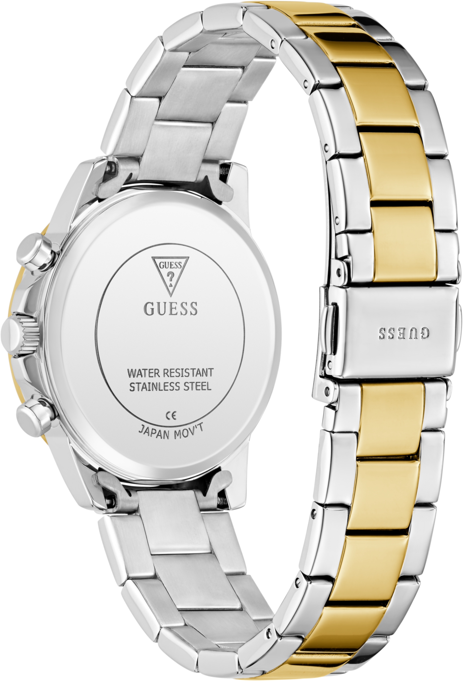 Multifunktionsuhr GUESS "BAILEY", gold (silbergoldfarben, grün), Armbanduhren, Damen, silbergoldfarben, Quarzuhr, Armbanduhr, Damenuhr, Edelstahlarmband, Datum