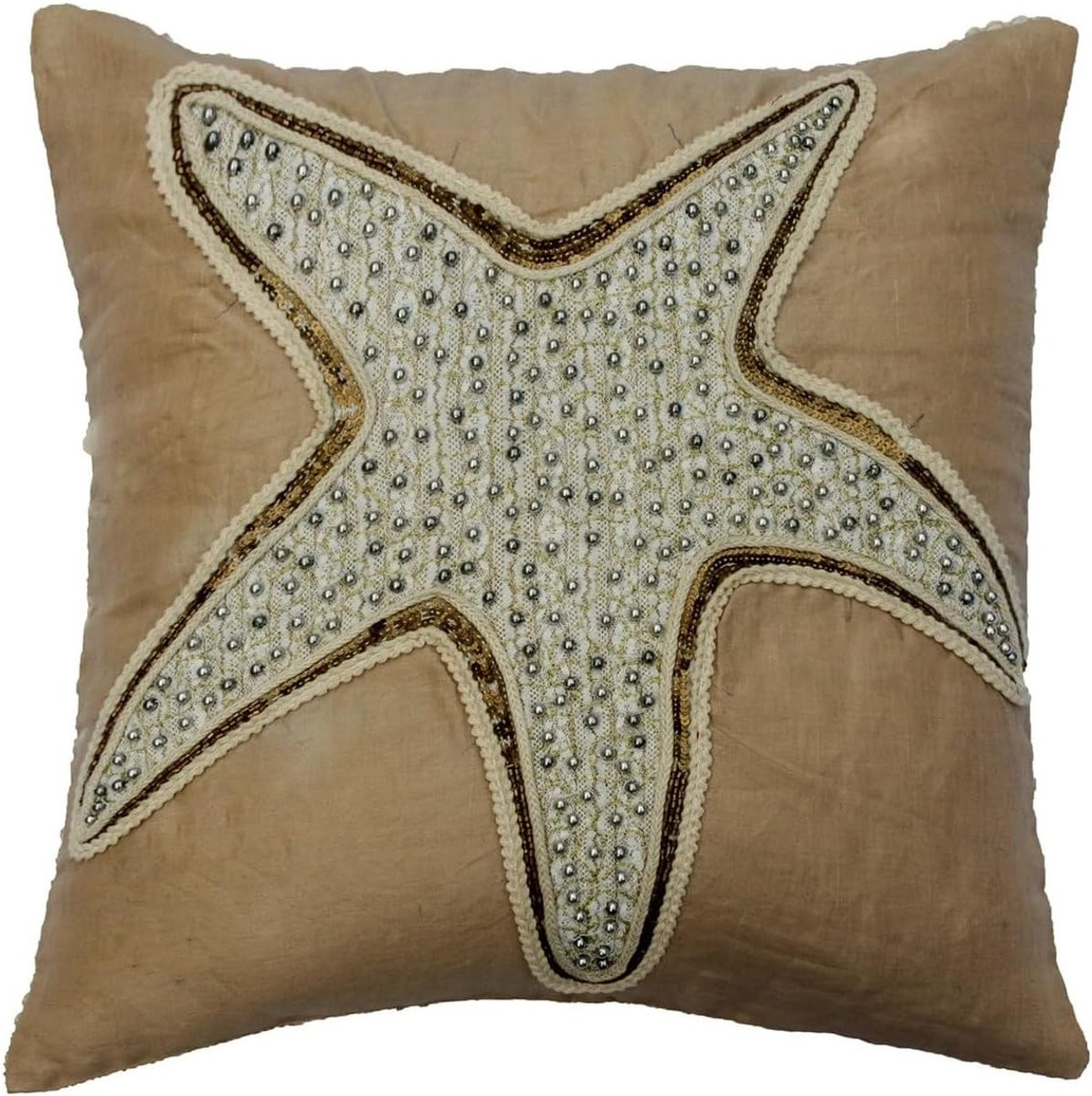 Handgemaakte beige linnen decoratieve kussenhoes 55 x 55 cm