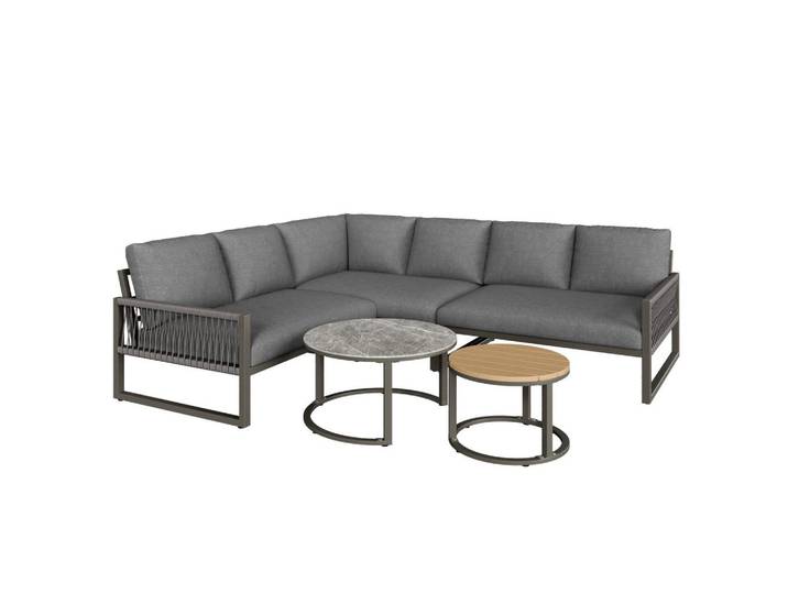 Okwish Garten-Lounge-Set 123/68/86 cm grau aus Metall und Polyester mit 2 Tischen, Grau, Gartenmöbel, Gartengarnituren, Gartenmöbel-Sets