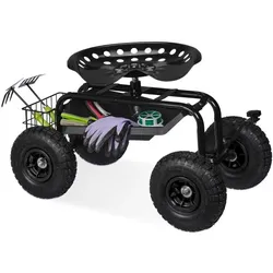 Relaxdays Fahrbarer Gartensitz mit Stauraum Schwarz