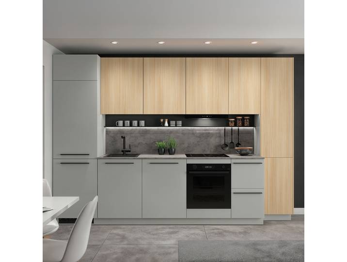 Kitchenette avec meuble haut 345cm Gris/Imitation chêne clair/Gris clair