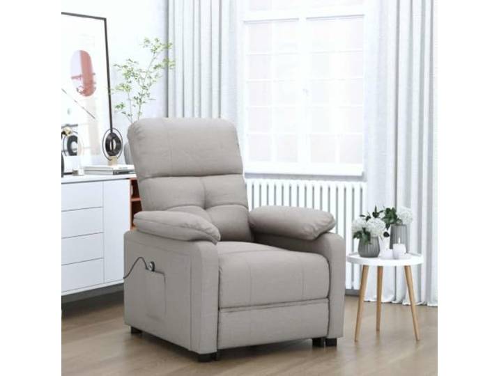 WHOPBXGAD Stoff Elektrisch Fernsehsessel Taupe 1 Stück Relaxsessel Elektrisch Taupe Stoff mit 3 Liegepositionen und Fernbedienung