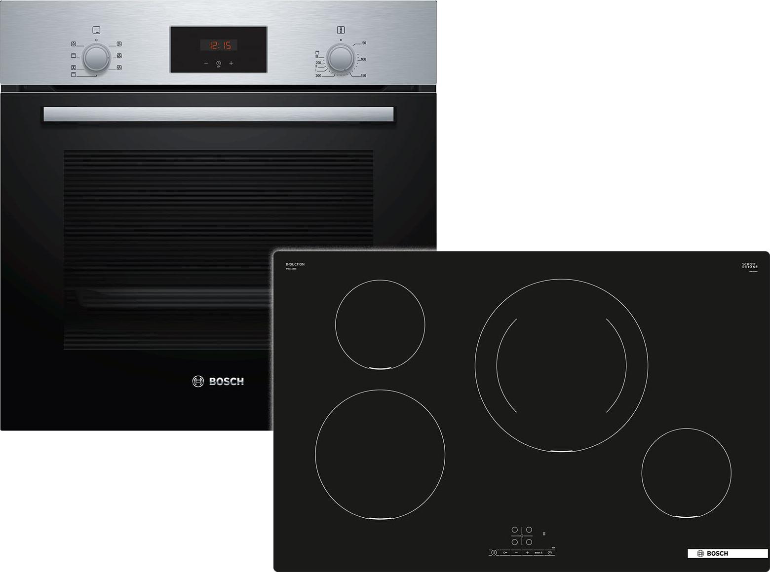 Bosch HBD231BR80 (HBF133BR0+PIE811BB5E), Zonen-Induktionskochfeld, 4 Zone(n), Glaskeramik, Schwarz, Berührung, 80,2 cm
