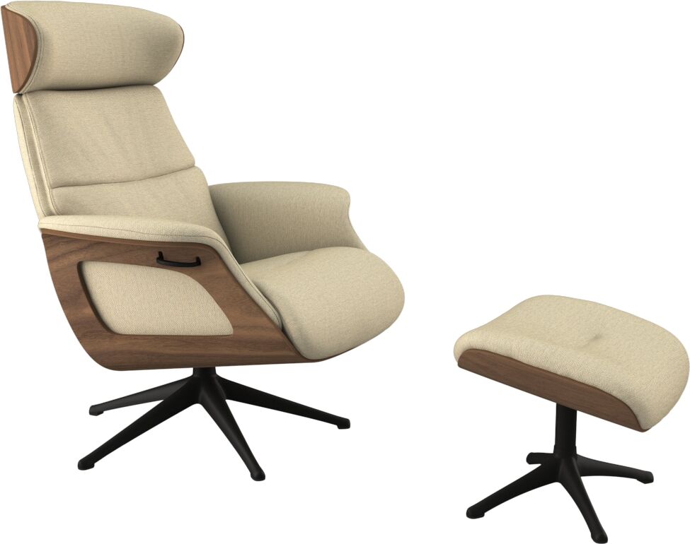 Relaxsessel FLEXLUX "Rücken u. Kopfverstellung, ergonomisch, Airchannels, klasse Komfort", beige (sandy beige), B:83cm H:70cm T:125cm, 100% Polyester, Sessel, Relaxsessel, Rücken- & Kopfteilverstellung, Drehbar, Armlehne Walnuss, Fuß Schwarz