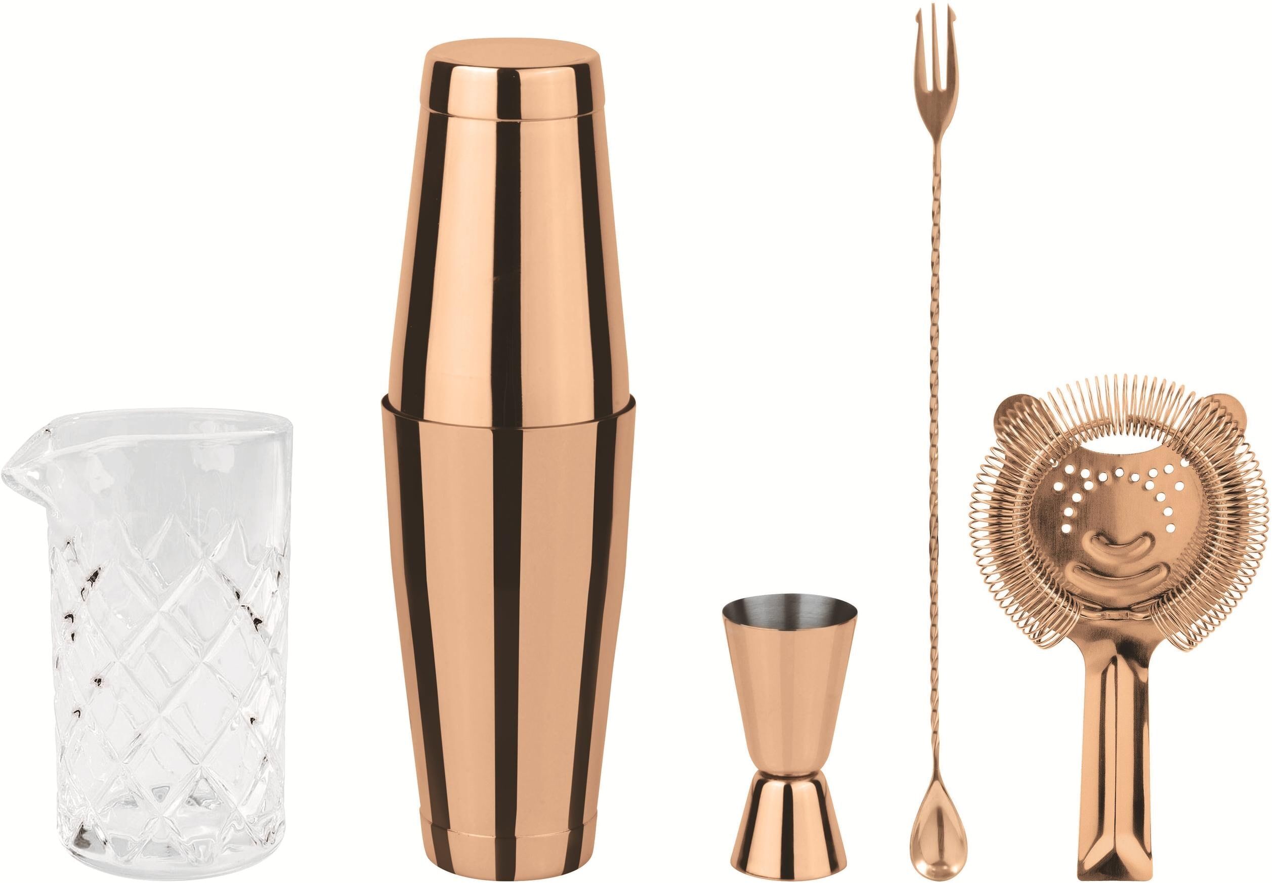 Cocktail Shaker "Paderno Bar Set Crystal 5tlg. kupfer", braun, Shaker, Cocktail Shaker braun Einheitsgröße
