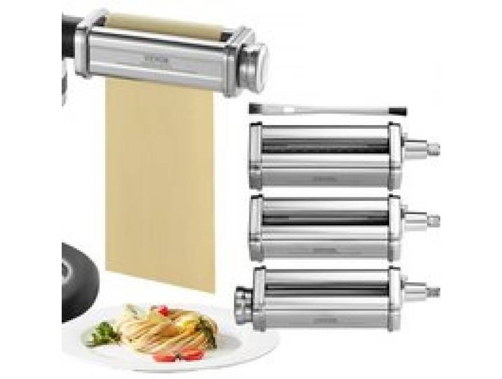 VEVOR Accessoires à Pâtes pour KitchenAid Robot Pâtissier 3PCS Rouleau à Pâtes avec Coupe-Spaghetti et Coupe-Fettuccine en Acier Inoxydable 8 Réglages d’Épaisseur 0,3-2 mm pour Tagliatelle Tortillas