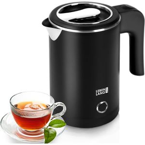 LEBENLANG Wasserkocher Reisekocher, schwarz, 0,5 Liter, 600 Watt, mit Edelstahlgehäuse