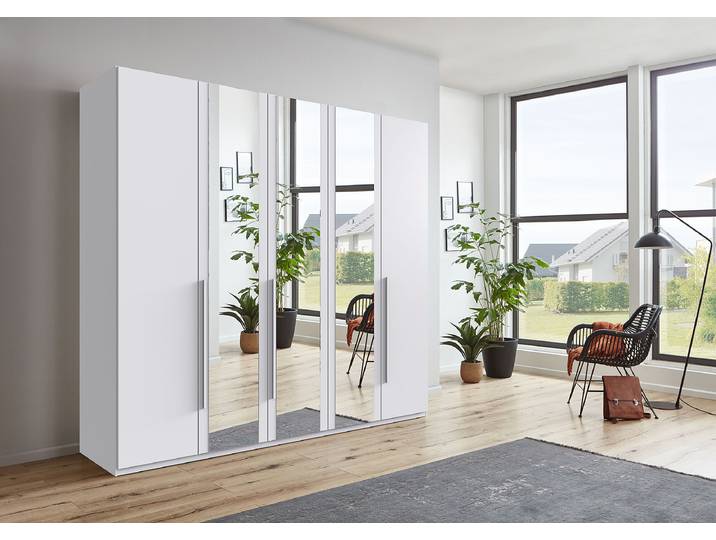Armoire portes battantes London- Miroir 225cm Blanc/Blanc Basic Blanc 3 miroir