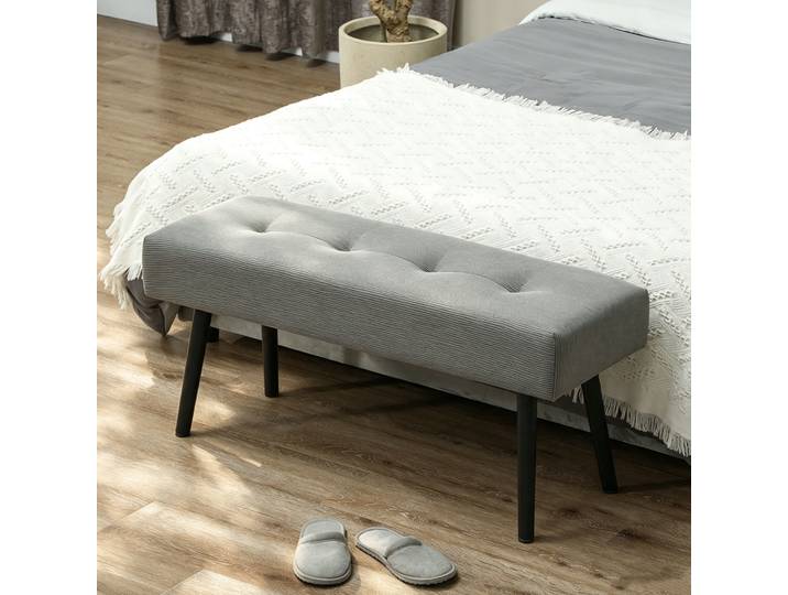 HOMCOM Banc Bout de Lit Velours Gris Pieds Acier Noir 100x36x45 cm