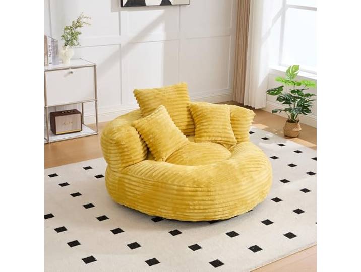 Ball & Cast Sitzsack, Durable Komfort Cord Lazy Bag, Beanbag Chair mit 3 Kissen für Schlafzimmer, Büro, Senfgelb, 1 Sitz