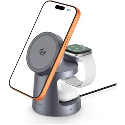 Tech-Protect QI2.2-25W-A48 3IN1 MAGNETISCHER MAGSAFE WIRELESS CHARGER DUNKELGRAU (25 W), Wireless Charger, Grau